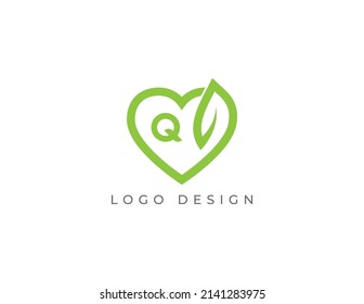 Heart Leaf Logo Concept sign icon symbol Design with Letter Q. Vector illustration logo template
