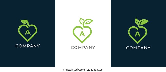 Símbolo del símbolo del signo del logotipo de la hoja del corazón Diseño con letra A. Plantilla de logotipo de ilustración de vector