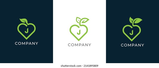 Heart Leaf Logo Concept sign icon symbol Design with Letter J. Vector illustration logo template