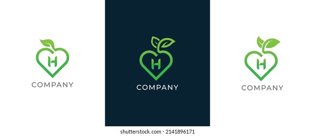 Heart Leaf Logo Concept sign icon symbol Design with Letter H. Vector illustration logo template