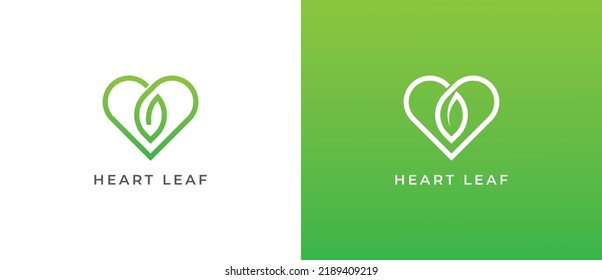 Heart Leaf Logo Concept sign icon symbol Design Line Art Style. Medical health Care, Love Nature, Ecology Logotype. Vector illustration logo template