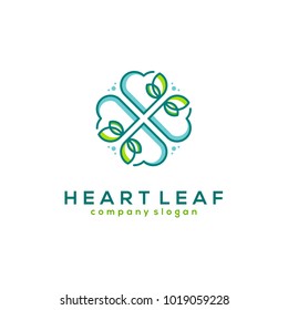 Heart Leaf Logo, Flower Line Line Art Vector Illustration