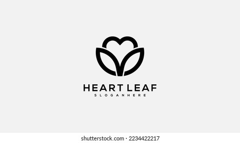 Heart leaf logo, healthy heart logo vector design template