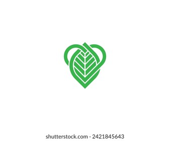 Heart Leaf Logo icon symbol sign Design Line Art Style. Health Care, Love Nature, Herbal, Ecology Logotype. Vector illustration logo template