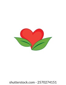 Heart leaf logo, Red heart nature logo, Vector illustration