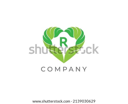 Heart and Leaf Logo sign icon symbol Design with Letter R. Vector logo template