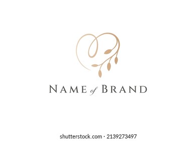 Heart and leaf logo suitable for cosmetic, healthcare, spa, beauty salon, decorative ornament, jewelry, hotel, flower shop, wedding and boutique logo vector.