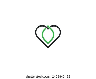 Heart Leaf Logo symbol sign icon Design Line Art Style. Health Care, Herbal, Love Nature, Ecology Logotype. Vector illustration logo template