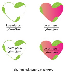Heart and leaf logo vector. Pink and green love icon. Love nature and recycle design idea. Save and love word.