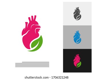 Plantilla vectorial del logotipo de Heart Leaf, conceptos de diseño del logotipo de Creative Human Heart