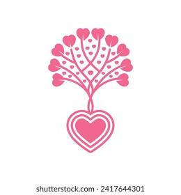 Heart leaf love tree illustration, vector graphics