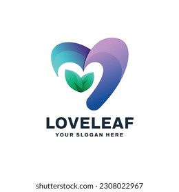 Heart and leaf natural logo vector icon illustration
