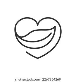 The heart and leaf of a plant, linear icon. Eco product. Line with editable stroke