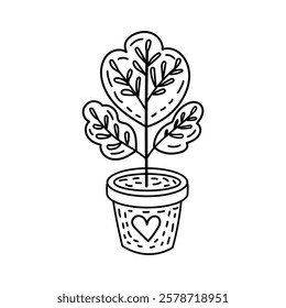 Heart leaf plant in pot outline for eco-friendly botanical design

