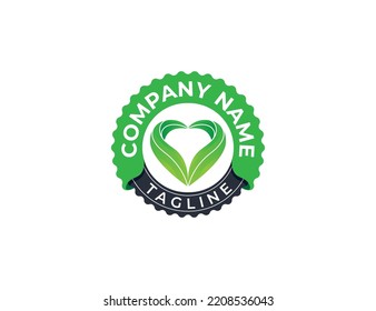 Símbolo del concepto del logotipo del logotipo del sello de la hoja de corazón Elemento de diseño. Amor, Productos Naturales, Cosméticos, Ecología, Salud, Spa, Logotipo Herbal. Plantilla de ilustración de vector