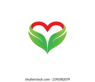 Heart Leaf Tree Logo sign icon symbol Design Line Art Style. Medical health Care, Love, Ecology Logotype. Vector illustration logo template