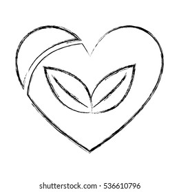 heart with leafs plant icon vector illustration design