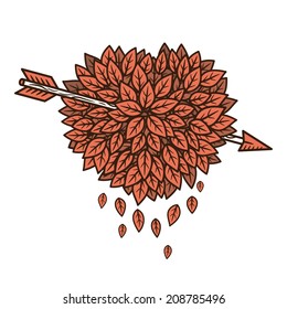 Heart of leaves with arrow. Vector illustration.
