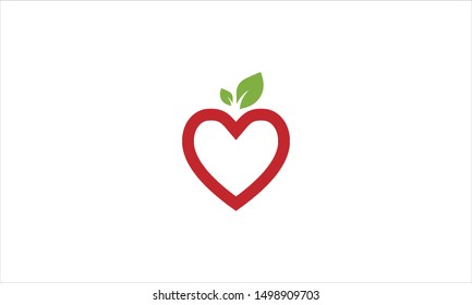 Heart with leaves flat minimal logo