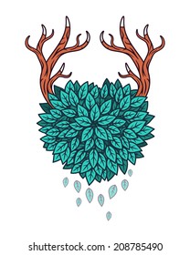 Heart of leaves with horns. Vector illustration.