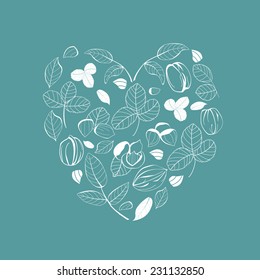 Heart from leaves and nuts
