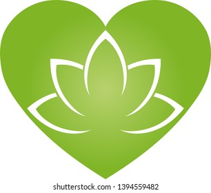 Heart and leaves, plant in green logo