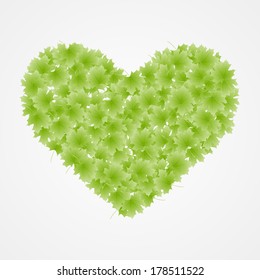 Heart from leaves. Spring background.