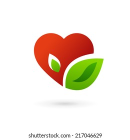 Heart and leaves symbol logo icon design template elements. May be used in medical, dating, Valentines Day and wedding design.