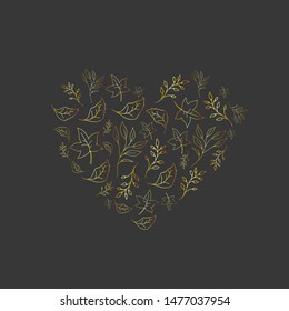 The heart of the leaves. Vector drawing in the style of doodle. Autumn frame design