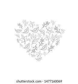 The heart of the leaves. Vector drawing in the style of doodle. Autumn frame design