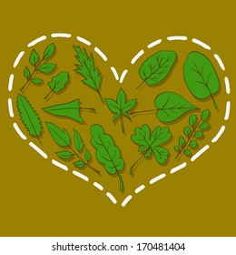 heart from leaves, vector illustration