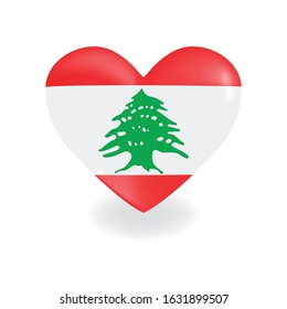 Heart with Lebanon flag on a white background casts a shadow, vector