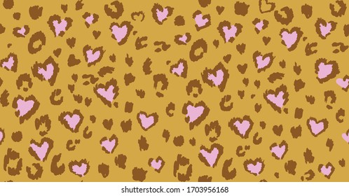 Heart Leopard, jaguar or cheetah print seamless pattern, textured fashion print, abstract safari background for fabric, textile. Effect of big tropical wild cat fur, animal spots stylized as hearts