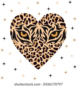 Heart leopard mix decorative t-shirt design for fashion drawing 