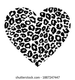 Heart with leopard print isolated on white background. Modern animal fur fashion design element. Exotic wild African animal realistic skin into a heart. Love and Save Leopard concept 