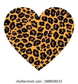 Heart with leopard print isolated on white background. Modern animal fur fashion design element. Exotic wild African animal realistic skin into a heart. Love and Save Leopard concept