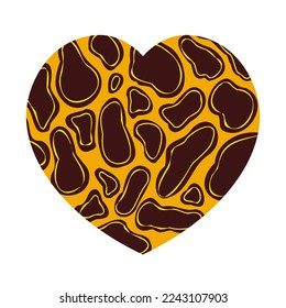 The heart is leopard print in the style of the 90s. Leopard skin. Spots. Vector isolated illustration on a white background.