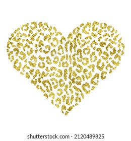 Heart with leopard spots. Gold metallic vector illustration.