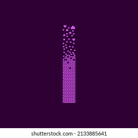 Heart letter i animated pixel dot logo. Capital letter pixel up. Hearts are filled with the letter i. Complementary and integrative pixel movement. Modern heart connect the dots.