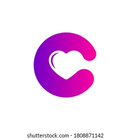 Heart in Letter C logo design template