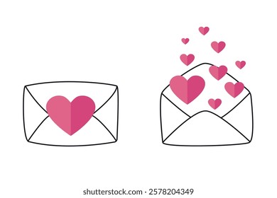 Heart letter continuous one line art. Romantic love silhouette concept vector illustration.