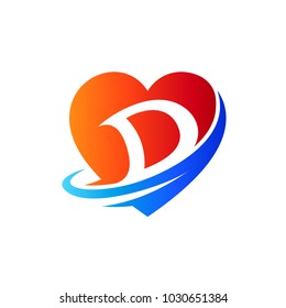 Heart With Letter D Initial Logo Template