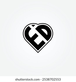 Heart Letter ED Logo - Initial Monogram Template for Alphabet E and D