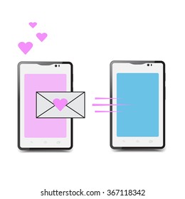 heart letter icon in smartphone. concept of valentine day, electronic mail and romantic penpals.
