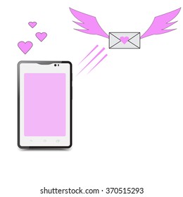 heart letter icon in smartphone. concept of valentine day, electronic mail and romantic penpals.
