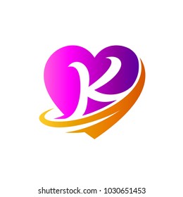Heart With Letter K Initial Logo Template