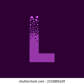 Heart letter L animated pixel dot logo. Capital letter pixel up. Hearts are filled with the letter L. Complementary and integrative pixel movement. Modern heart connect the dots.