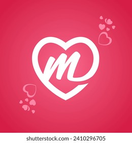 Heart and Letter m intertwined together or M written inside heart's shape. Can be used as a romantic symbol for the person with m as initial. love Background for valentines day.