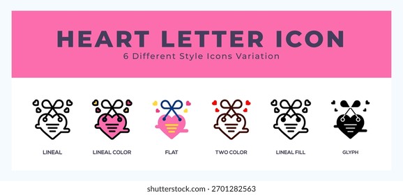 Heart letter set of icons. Vector illustration with different styles.