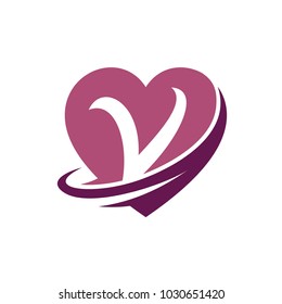 Heart With Letter V Initial Logo Template